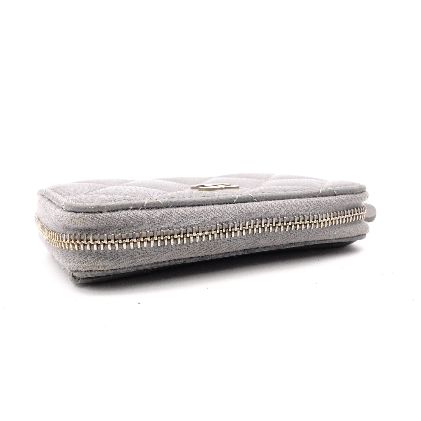 CHANEL Caviar Skin Matelassé Coin Purse, Leather, Gray, Silver Hardware, Wallet