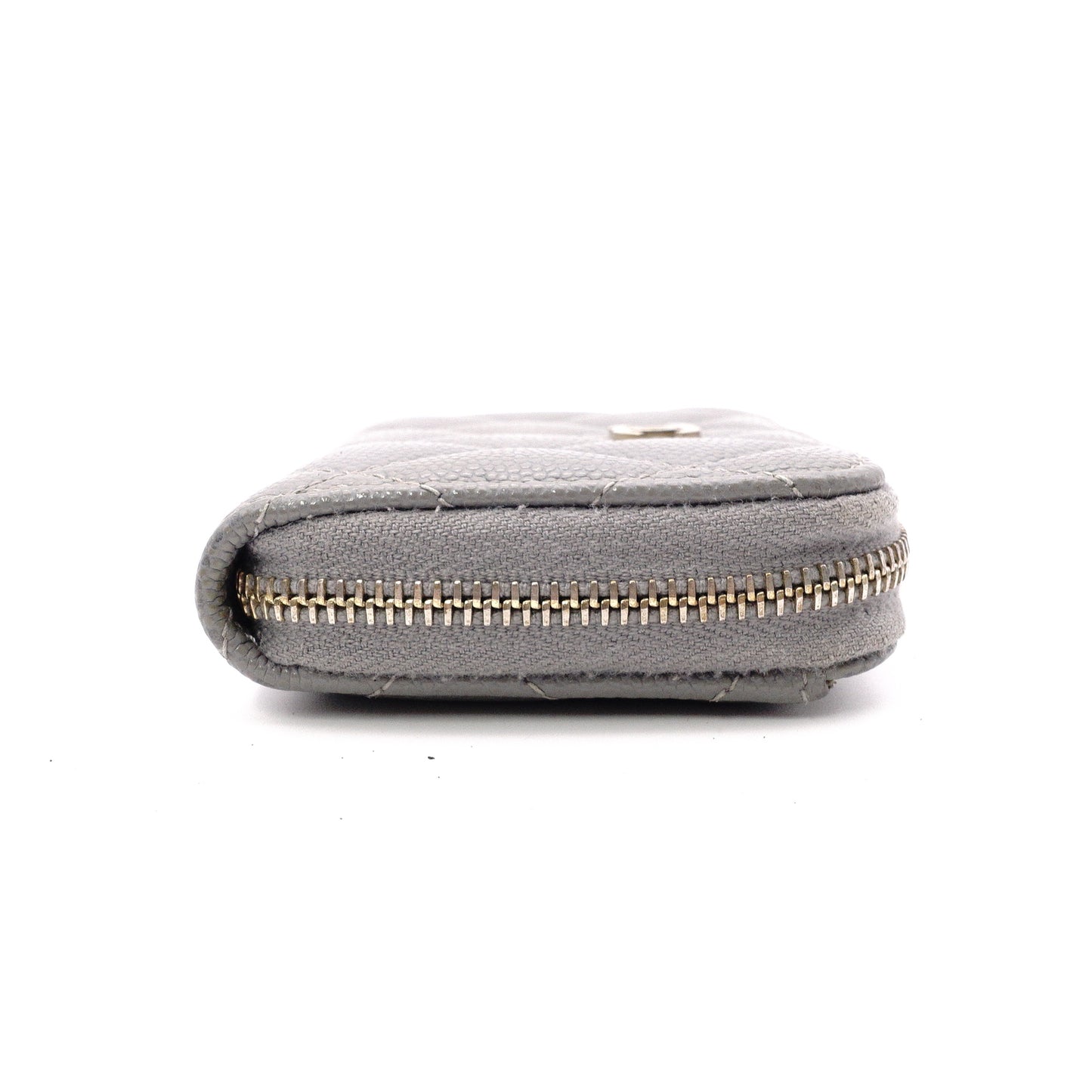 CHANEL Caviar Skin Matelassé Coin Purse, Leather, Gray, Silver Hardware, Wallet