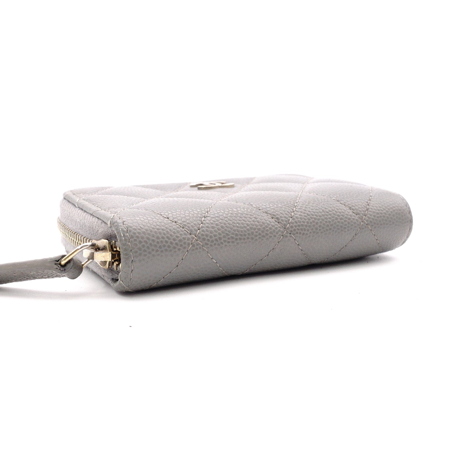 CHANEL Caviar Skin Matelassé Coin Purse, Leather, Gray, Silver Hardware, Wallet