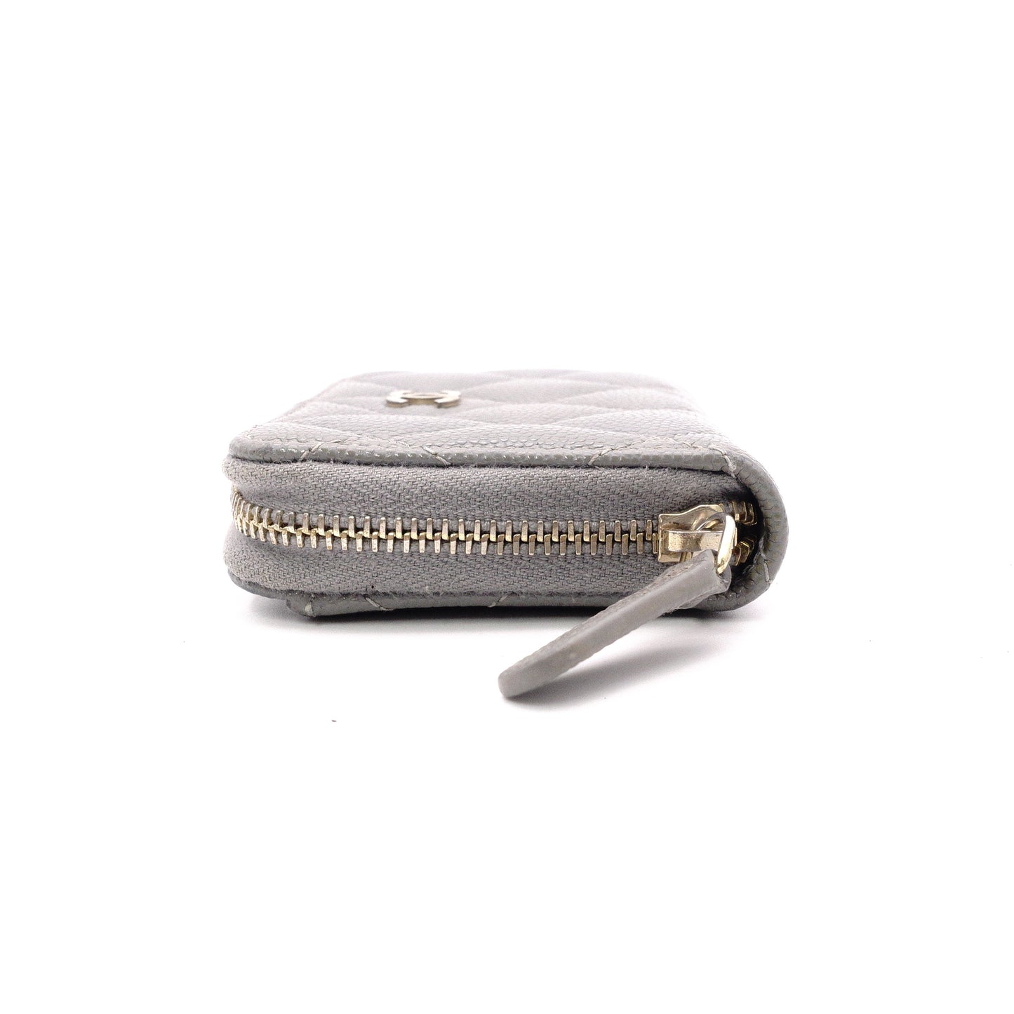 CHANEL Caviar Skin Matelassé Coin Purse, Leather, Gray, Silver Hardware, Wallet