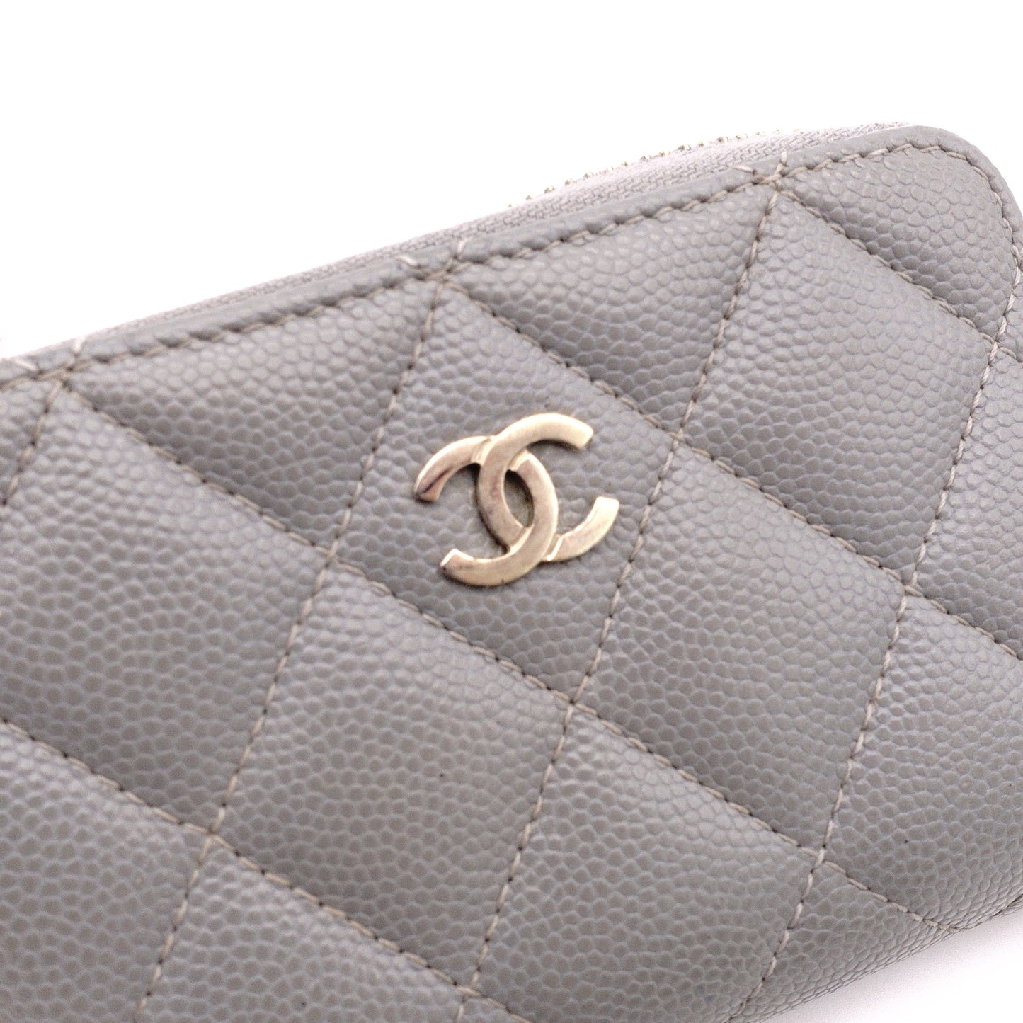 CHANEL Caviar Skin Matelassé Coin Purse, Leather, Gray, Silver Hardware, Wallet