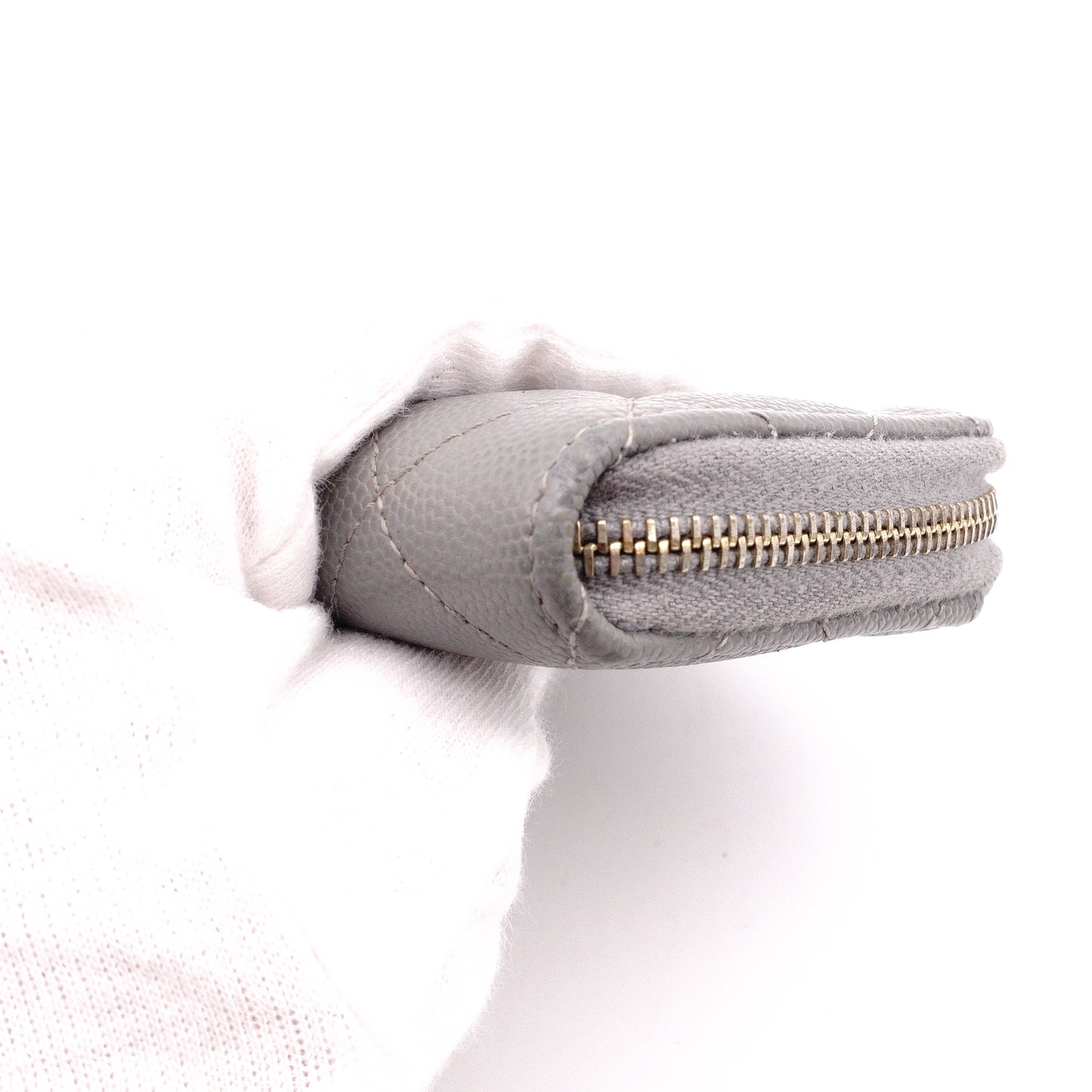 CHANEL Caviar Skin Matelassé Coin Purse, Leather, Gray, Silver Hardware, Wallet