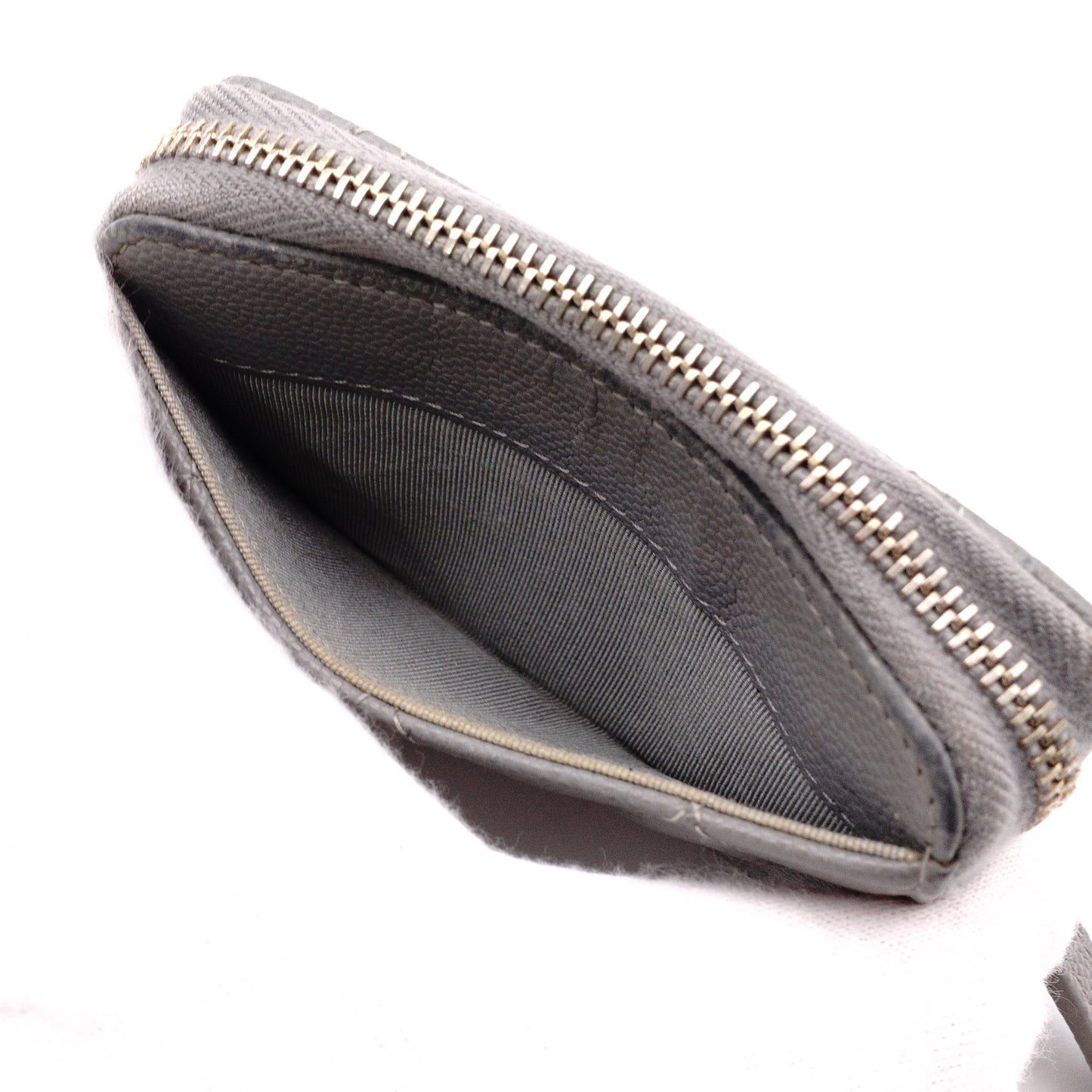 CHANEL Caviar Skin Matelassé Coin Purse, Leather, Gray, Silver Hardware, Wallet