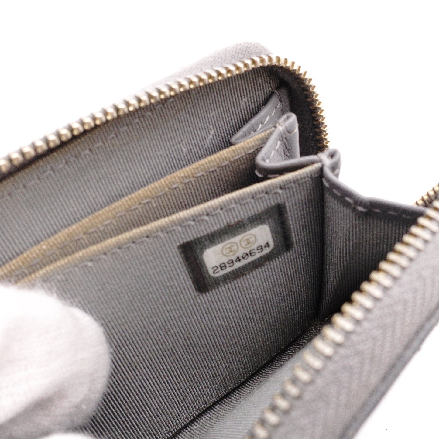 CHANEL Caviar Skin Matelassé Coin Purse, Leather, Gray, Silver Hardware, Wallet