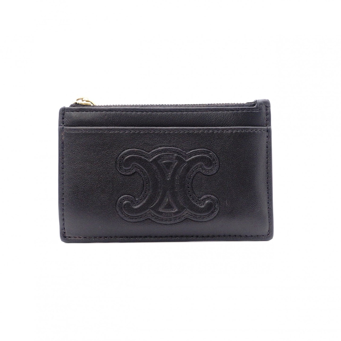 CELINE Macadam Coin Purse, Leather, Black, Logo, Gold Hardware