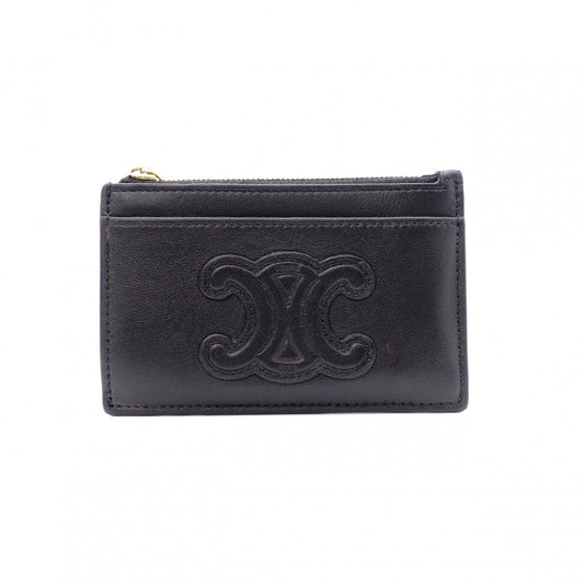 CELINE Macadam Coin Purse, Leather, Black, Logo, Gold Hardware