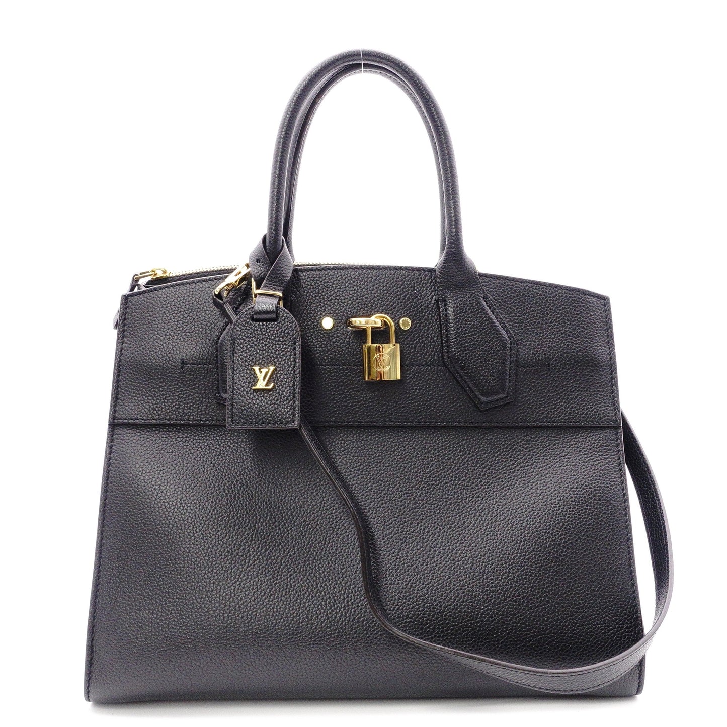 LOUIS VUITTON City Steamer MM Handbag, Leather, Black, 2-Way, Gold Hardware