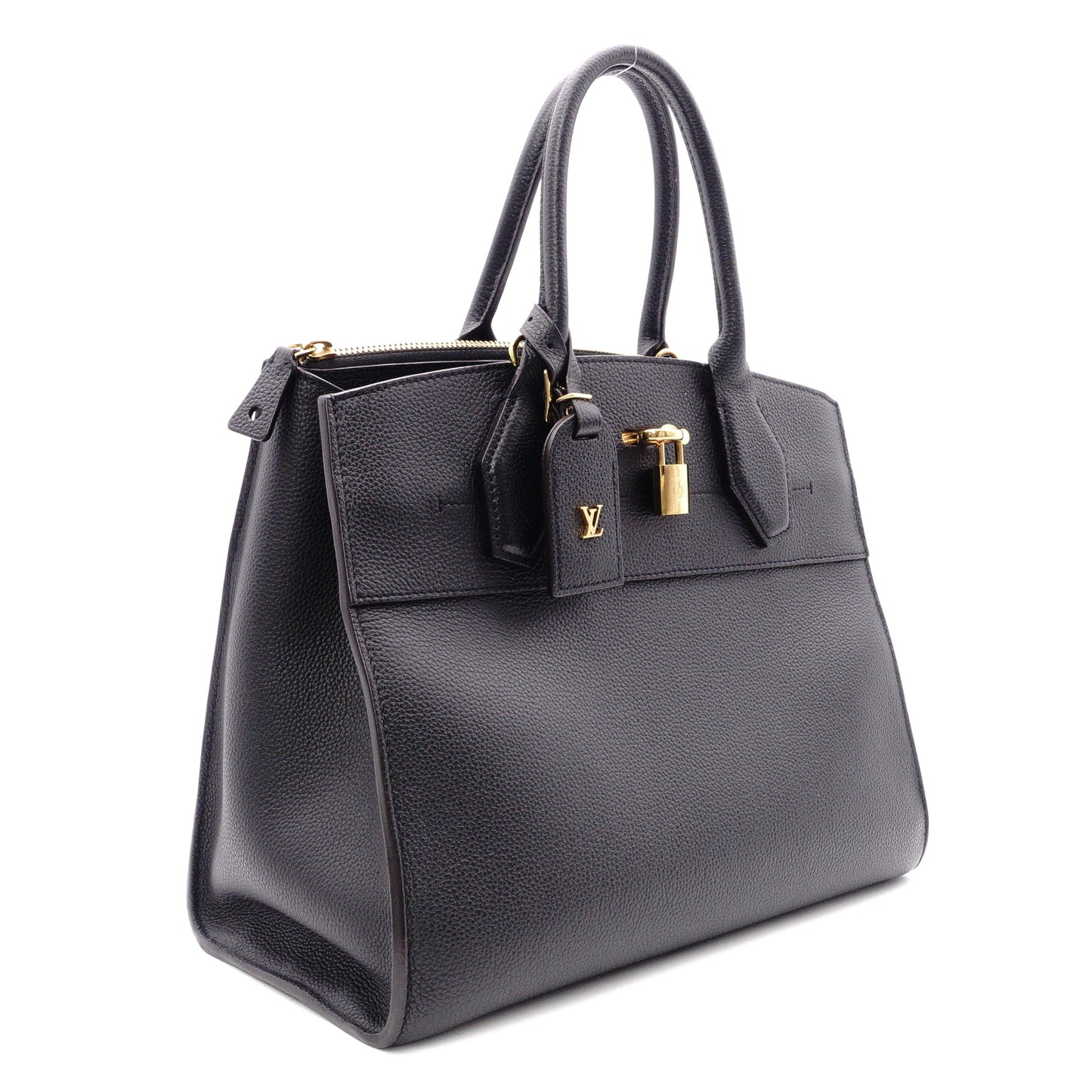 LOUIS VUITTON City Steamer MM Handbag, Leather, Black, 2-Way, Gold Hardware