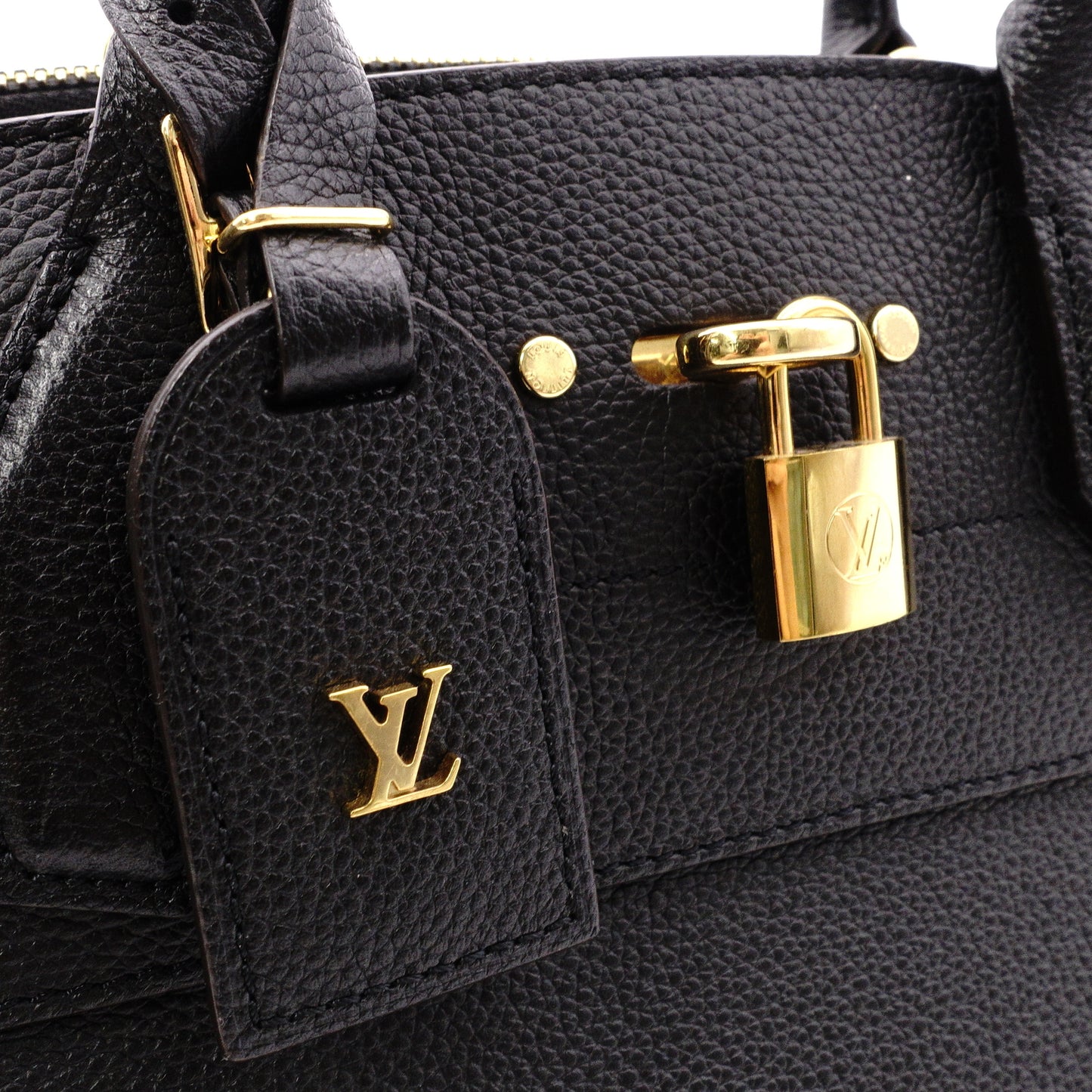 LOUIS VUITTON City Steamer MM Handbag, Leather, Black, 2-Way, Gold Hardware