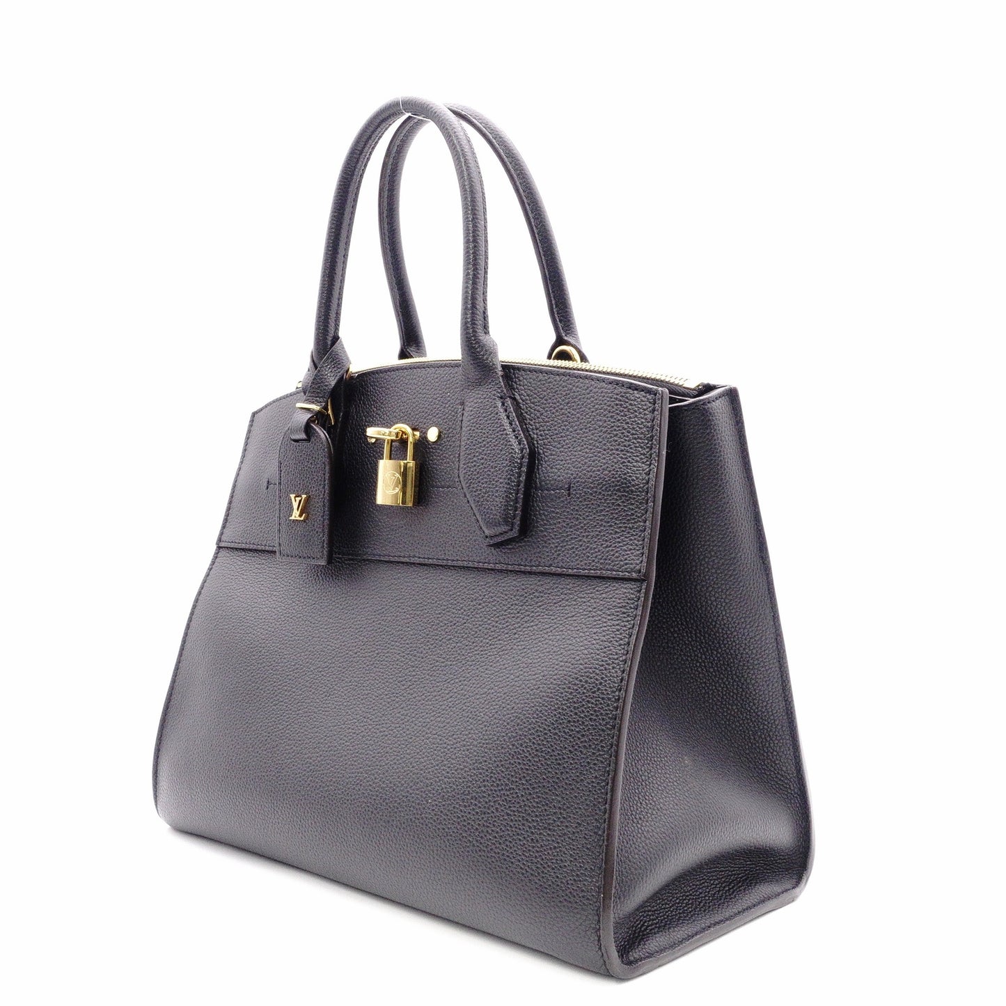 LOUIS VUITTON City Steamer MM Handbag, Leather, Black, 2-Way, Gold Hardware