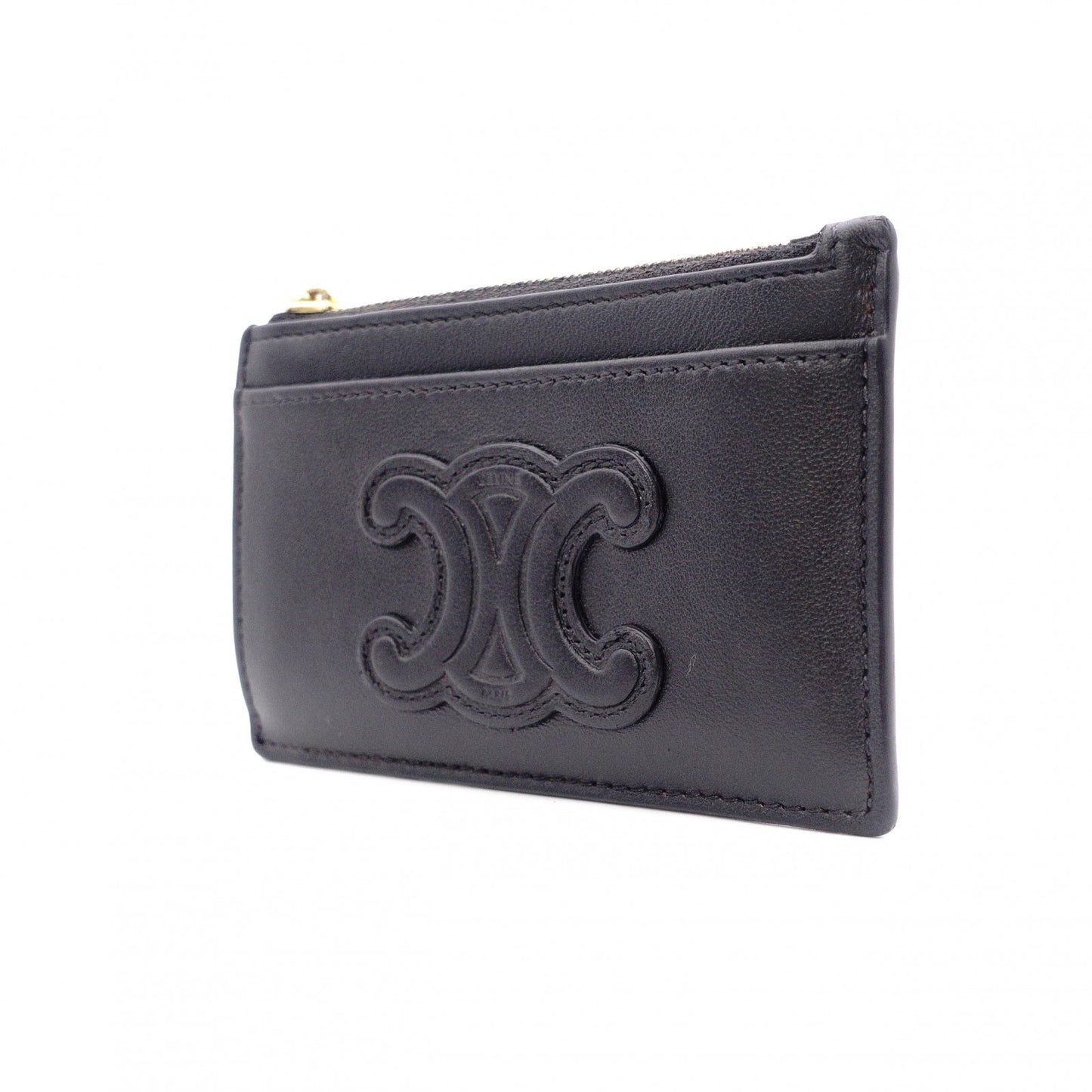 CELINE Macadam Coin Purse, Leather, Black, Logo, Gold Hardware