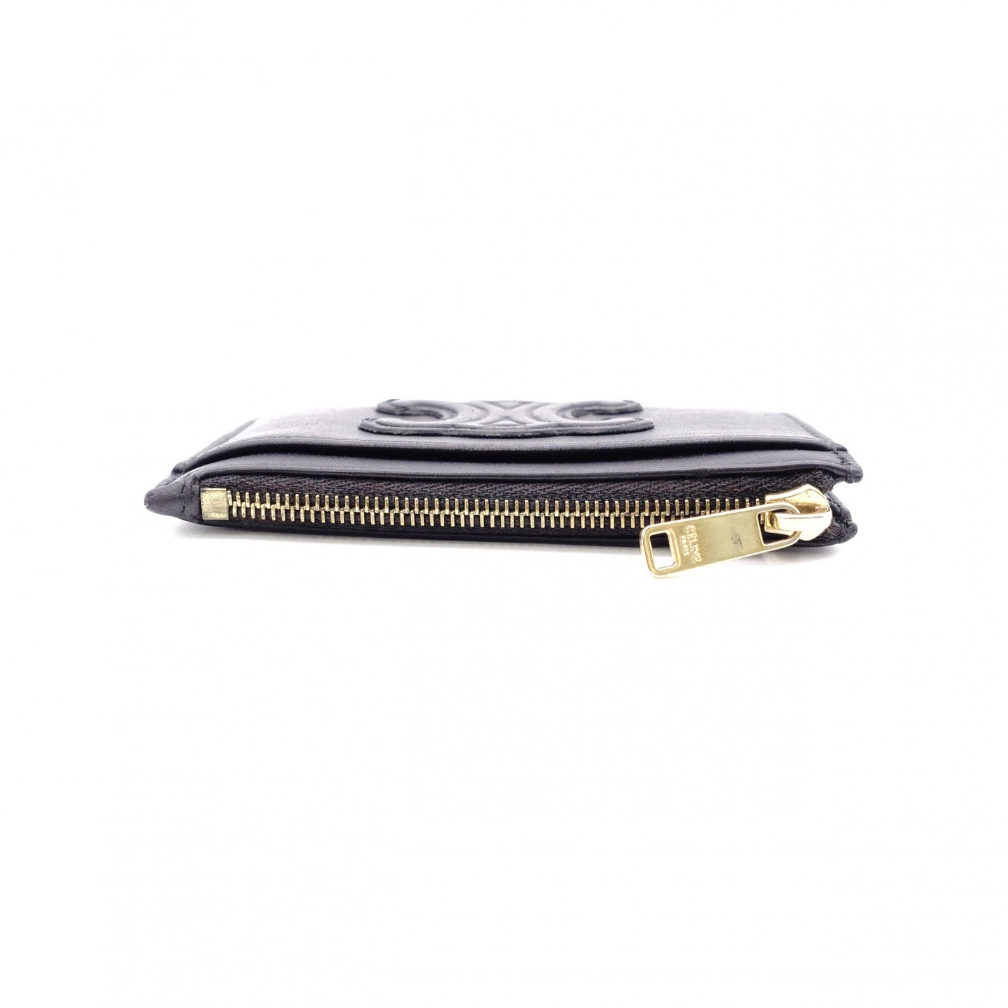 CELINE Macadam Coin Purse, Leather, Black, Logo, Gold Hardware
