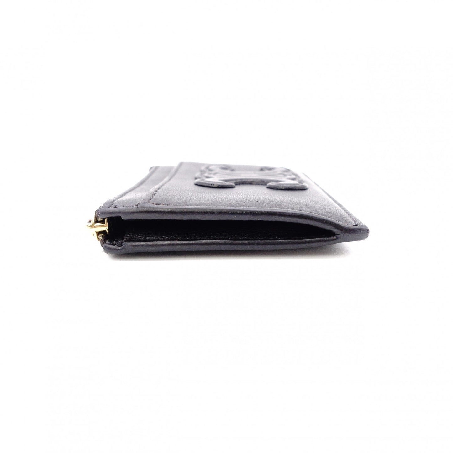 CELINE Macadam Coin Purse, Leather, Black, Logo, Gold Hardware