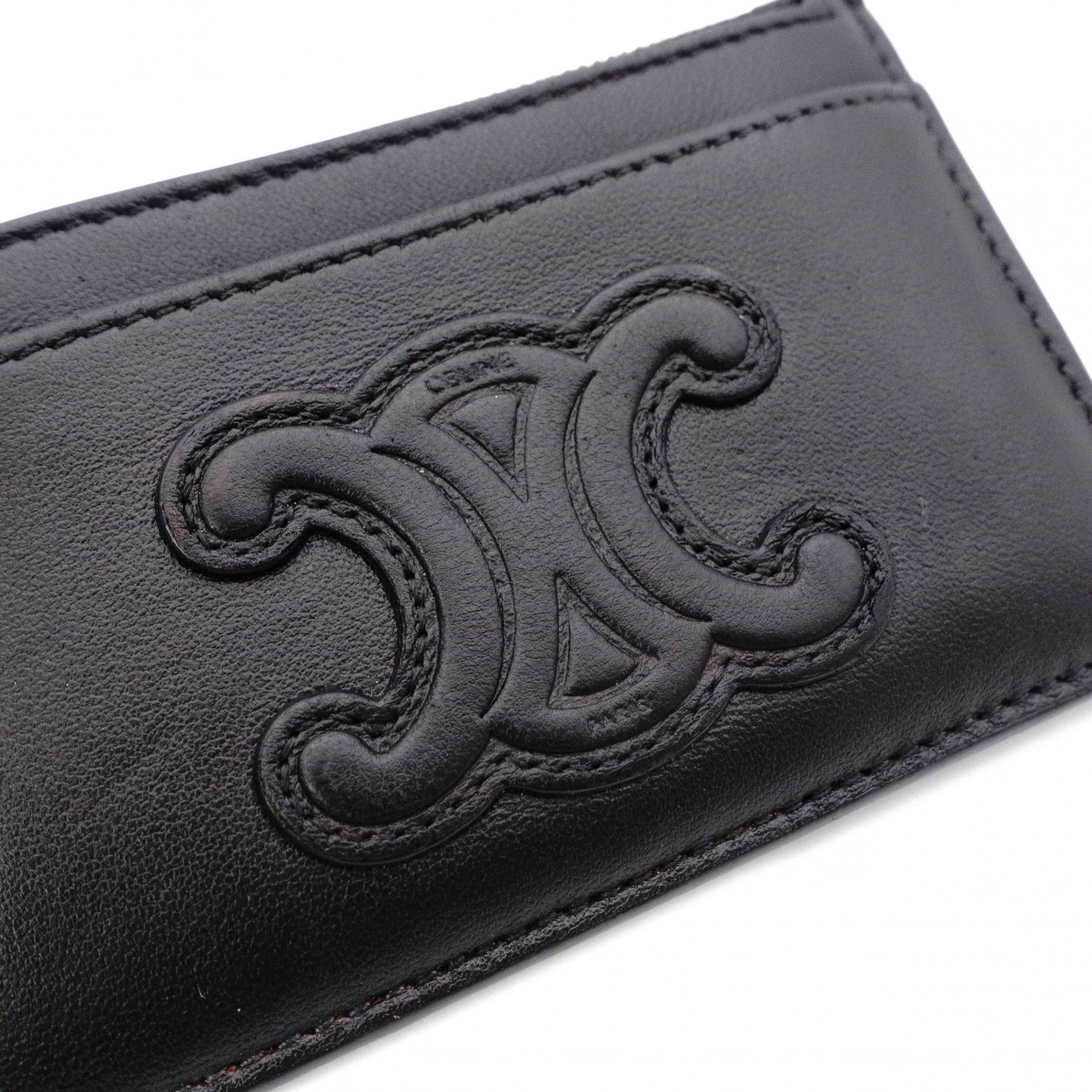 CELINE Macadam Coin Purse, Leather, Black, Logo, Gold Hardware