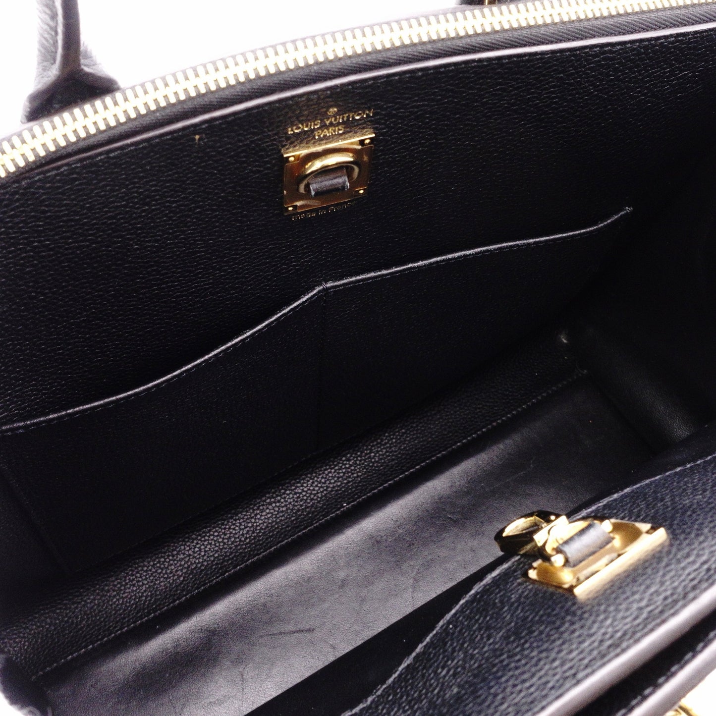LOUIS VUITTON City Steamer MM Handbag, Leather, Black, 2-Way, Gold Hardware