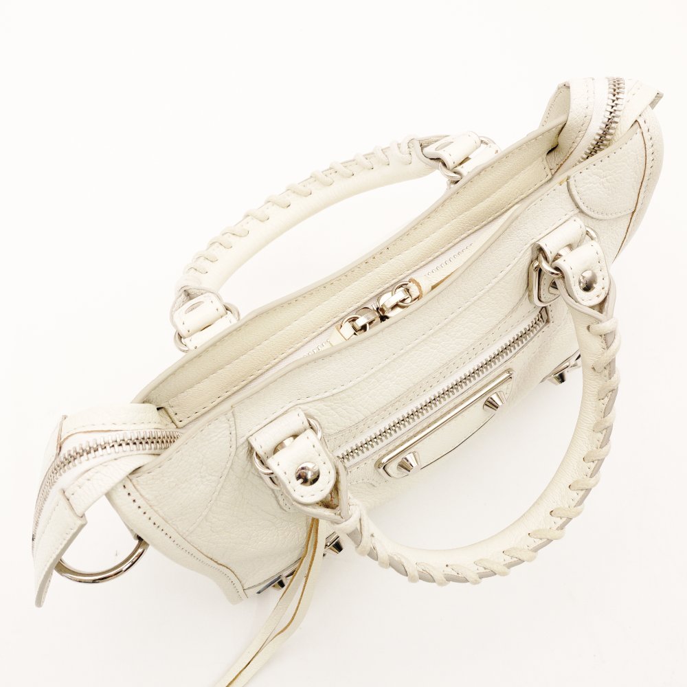 Balenciaga Classic Metal Edge Mini City Handbag White Leather 2-Way Crossbody White R801801