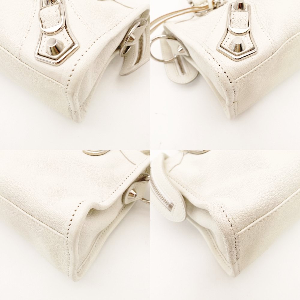 Balenciaga Classic Metal Edge Mini City Handbag White Leather 2-Way Crossbody White R801801