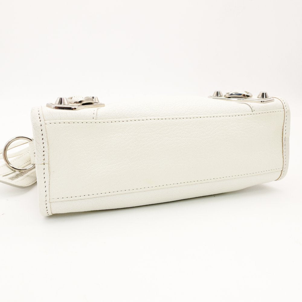 Balenciaga Classic Metal Edge Mini City Handbag White Leather 2-Way Crossbody White R801801