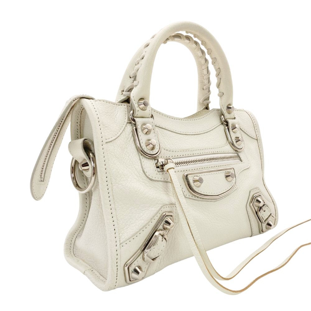 Balenciaga Classic Metal Edge Mini City Handbag White Leather 2-Way Crossbody White R801801