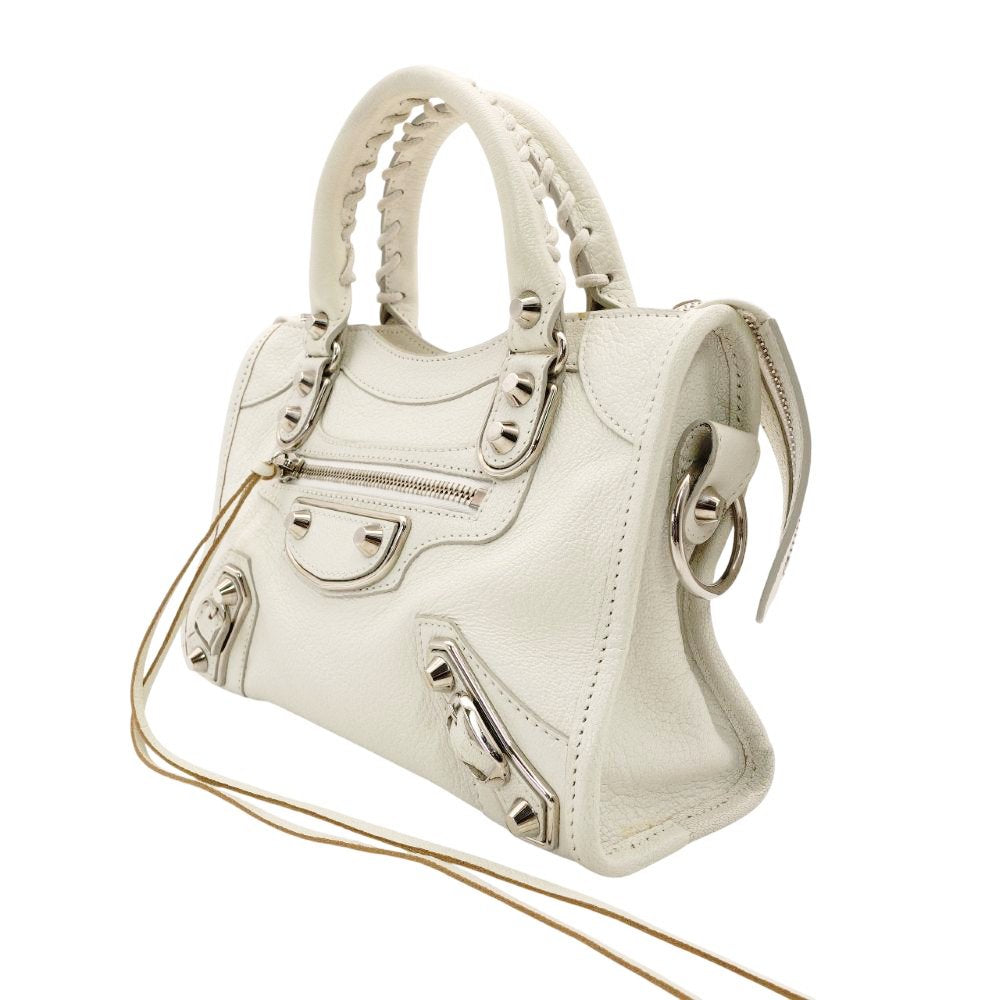 Balenciaga Classic Metal Edge Mini City Handbag White Leather 2-Way Crossbody White R801801