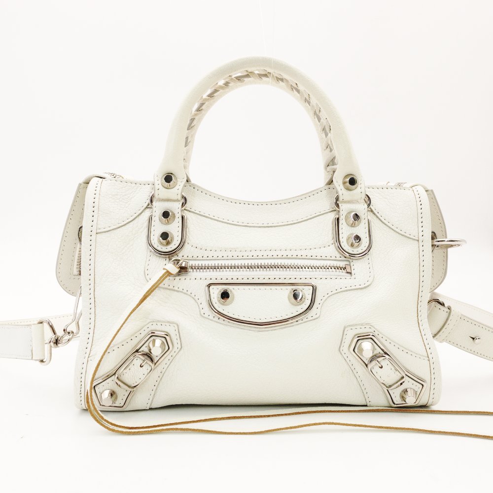 Balenciaga Classic Metal Edge Mini City Handbag White Leather 2-Way Crossbody White R801801