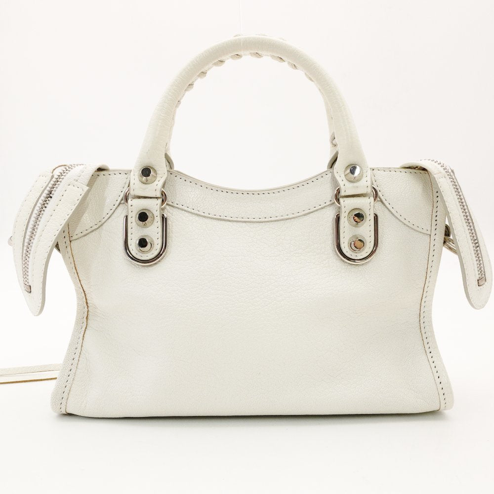 Balenciaga Classic Metal Edge Mini City Handbag White Leather 2-Way Crossbody White R801801