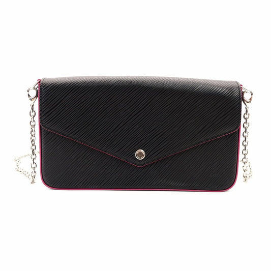 LOUIS VUITTON Felicity Chain Shoulder Bag Black Leather Black Silver Hardware R801668