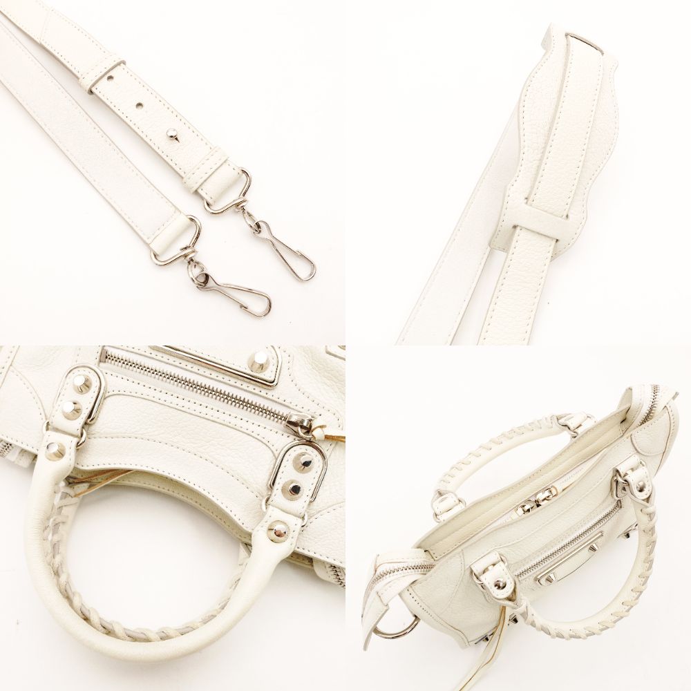 Balenciaga Classic Metal Edge Mini City Handbag White Leather 2-Way Crossbody White R801801
