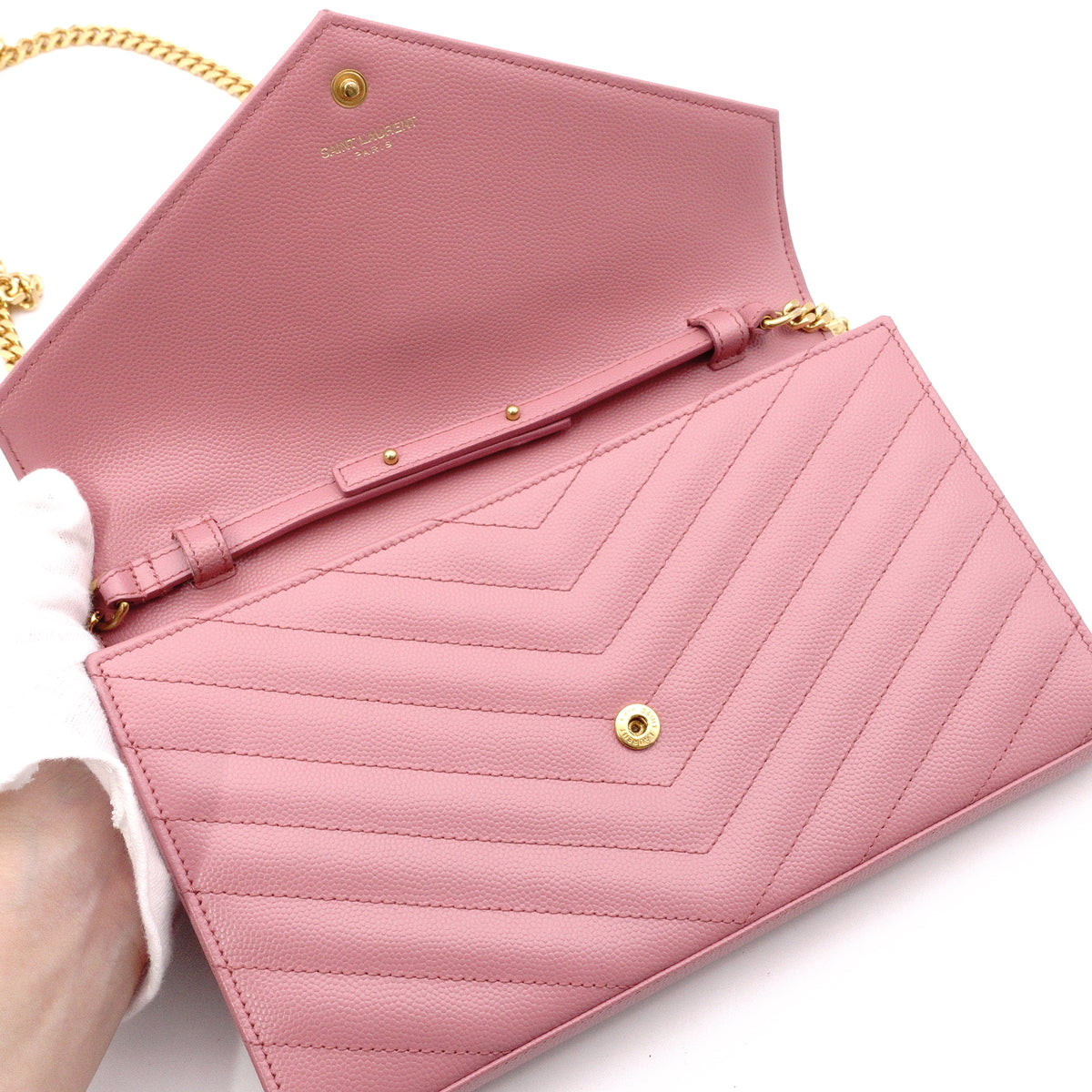 SAINT LAURENT Cassandra Shoulder Bag, Leather, Pink, Crossbody, Gold Hardware, YSL