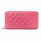 CHANEL Lambskin Matelassé Long Wallet, Leather, Pink, with Silver Hardware