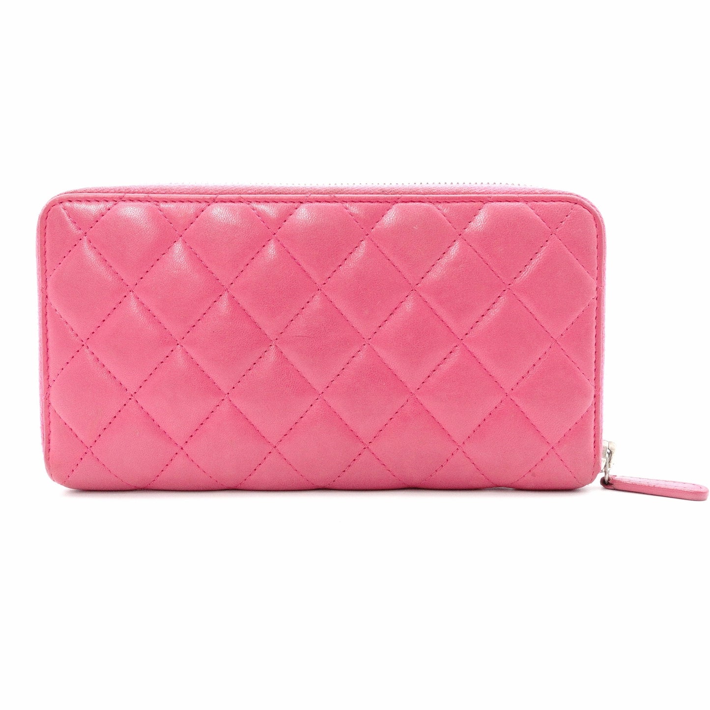 CHANEL Lambskin Matelassé Long Wallet, Leather, Pink, with Silver Hardware