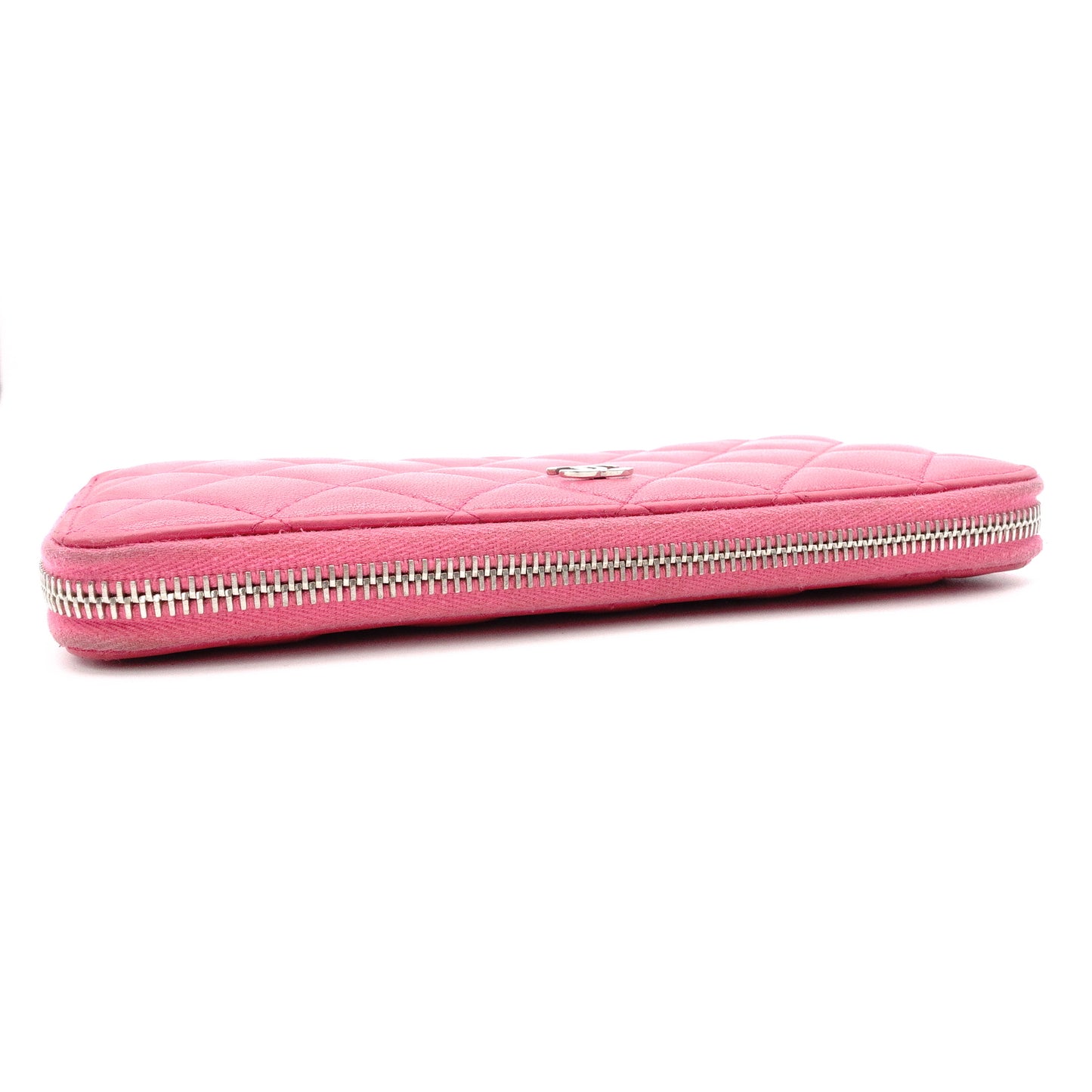 CHANEL Lambskin Matelassé Long Wallet, Leather, Pink, with Silver Hardware