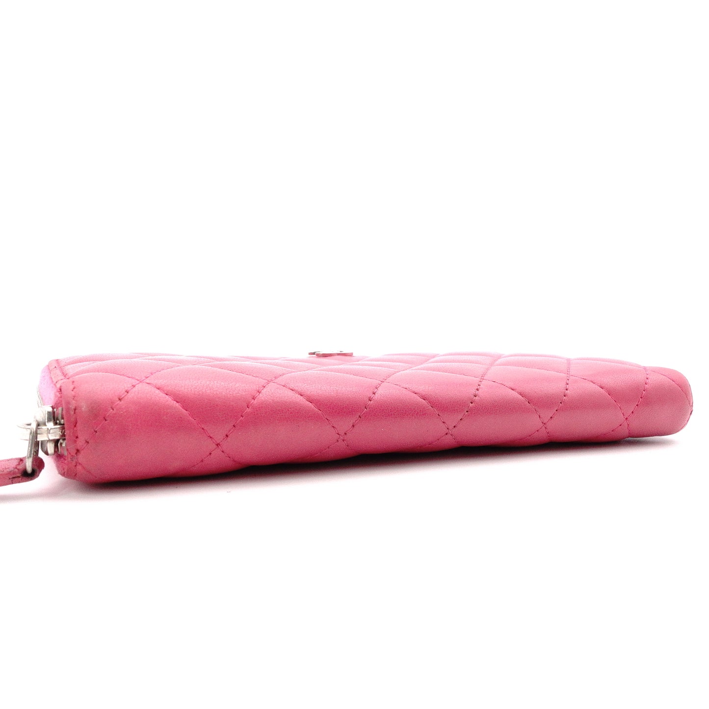 CHANEL Lambskin Matelassé Long Wallet, Leather, Pink, with Silver Hardware