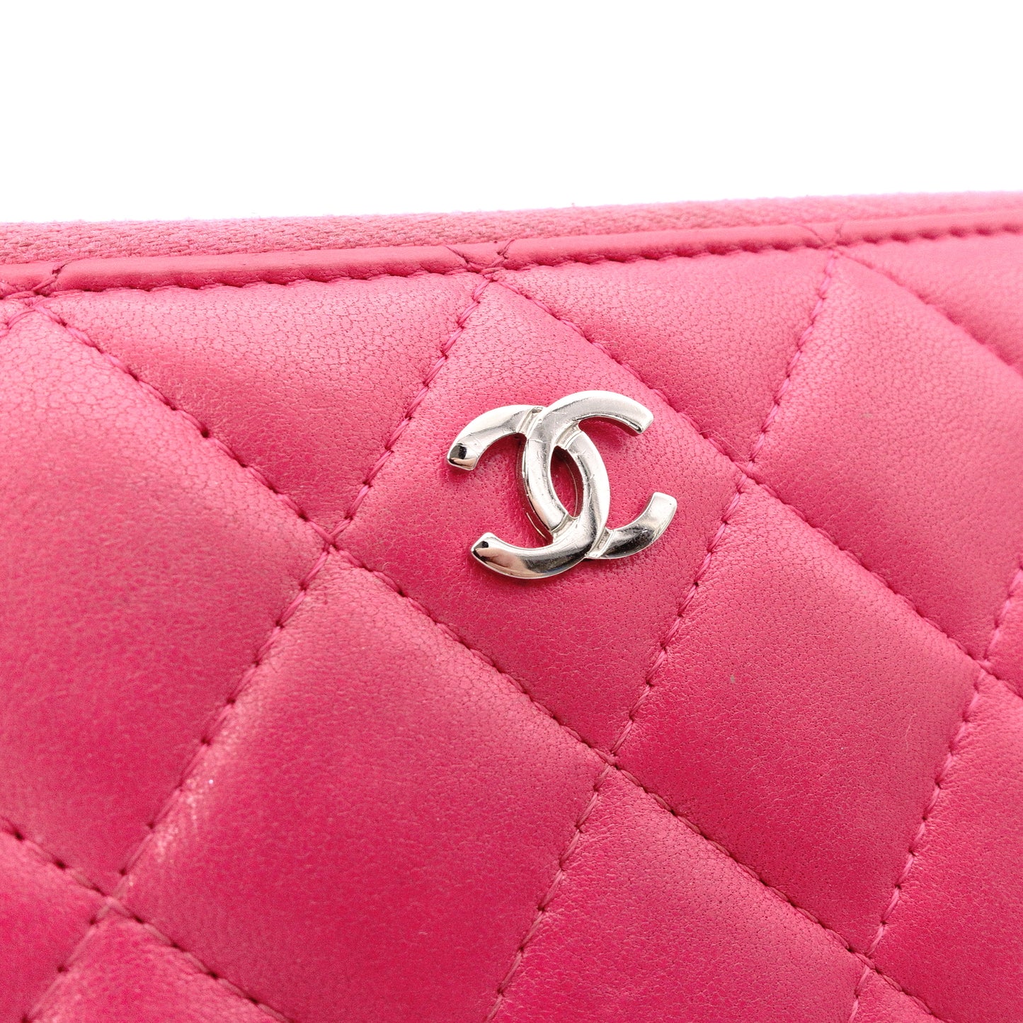 CHANEL Lambskin Matelassé Long Wallet, Leather, Pink, with Silver Hardware