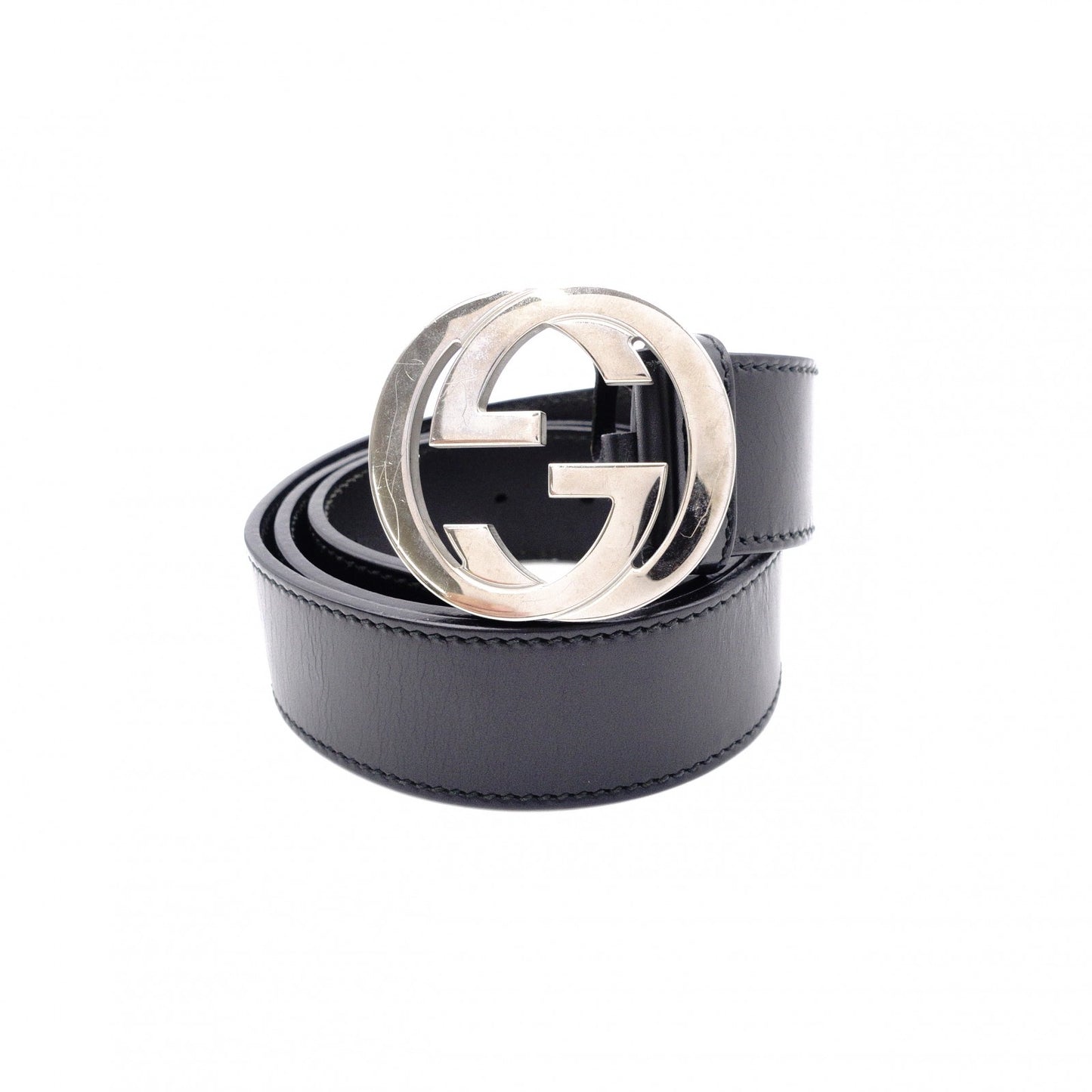 GUCCI GG Leather Belt, Size 95/38 inches, Black with Silver Hardware, Men’s, Logo