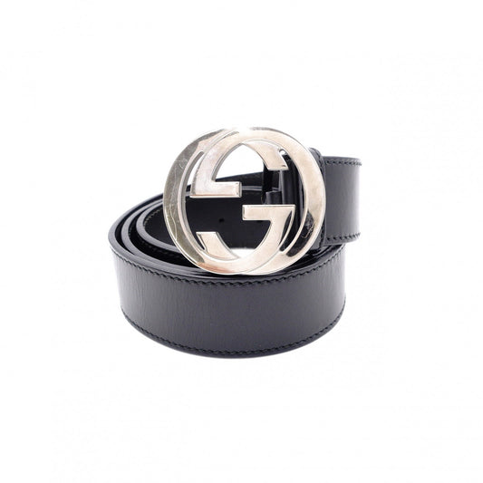 GUCCI GG Leather Belt, Size 95/38 inches, Black with Silver Hardware, Men’s, Logo