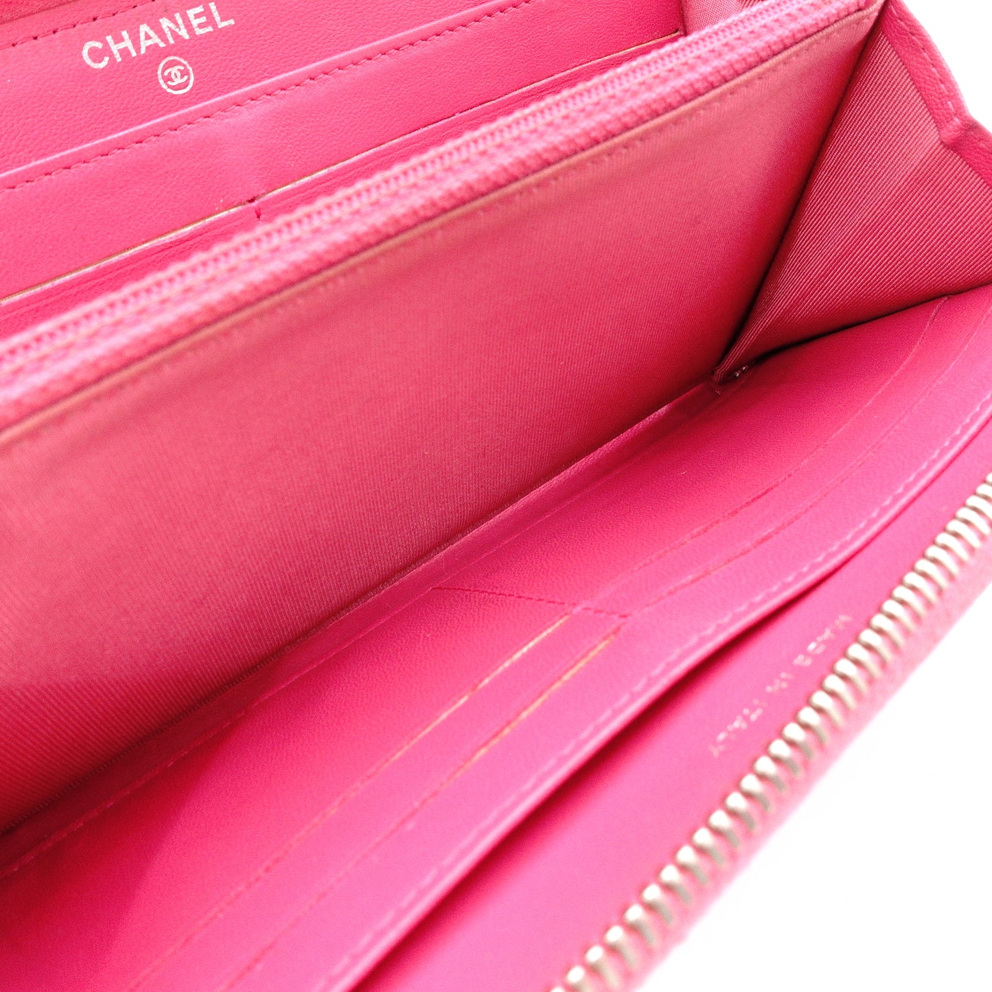 CHANEL Lambskin Matelassé Long Wallet, Leather, Pink, with Silver Hardware