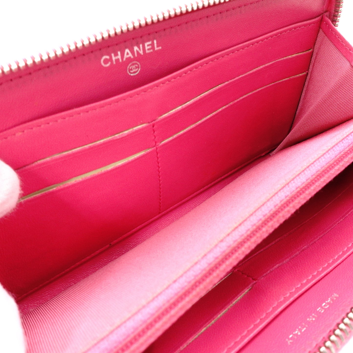 CHANEL Lambskin Matelassé Long Wallet, Leather, Pink, with Silver Hardware