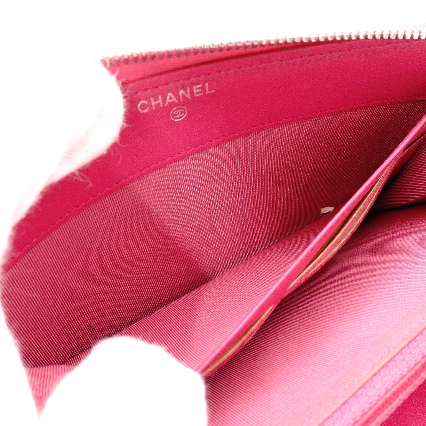 CHANEL Lambskin Matelassé Long Wallet, Leather, Pink, with Silver Hardware