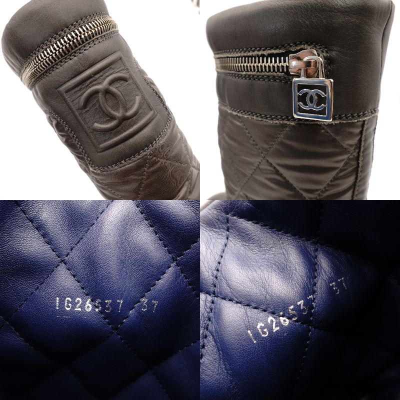 CHANEL CocoCoon Gray Long Boots Leather CC Logo Size 37 Approx. 24cm Boots High-Cut Women's With Box R801495