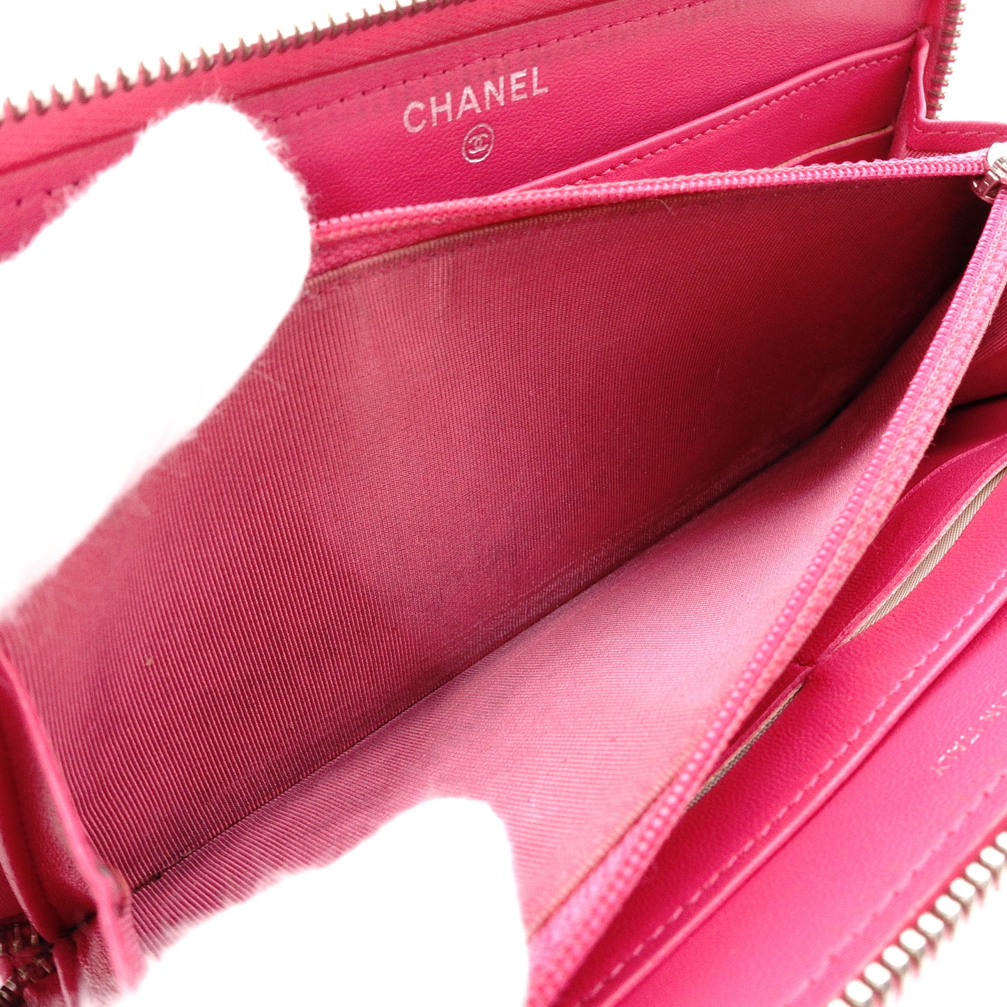 CHANEL Lambskin Matelassé Long Wallet, Leather, Pink, with Silver Hardware