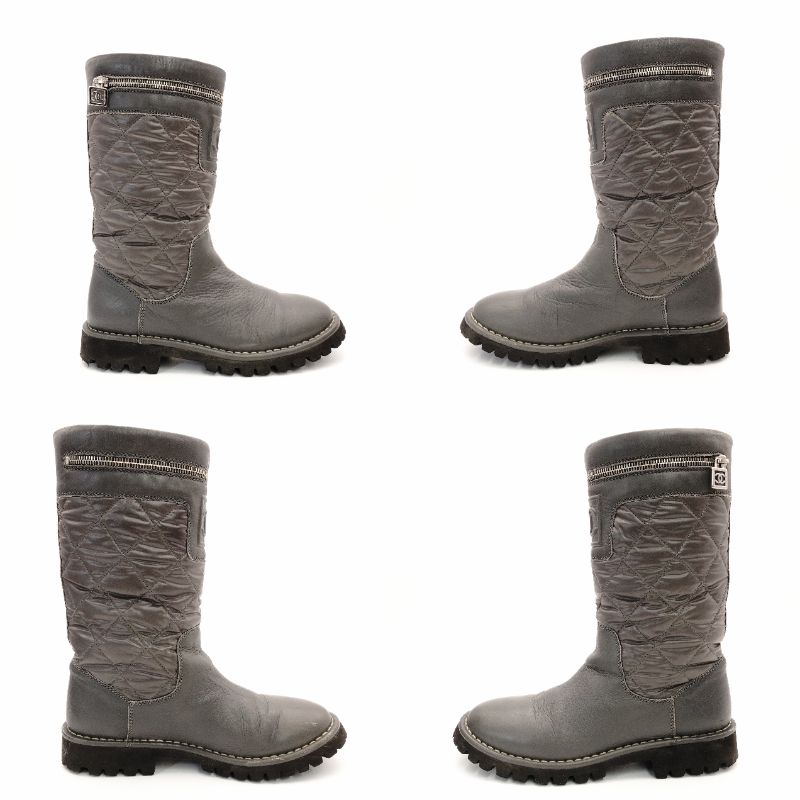 CHANEL CocoCoon Gray Long Boots Leather CC Logo Size 37 Approx. 24cm Boots High-Cut Women's With Box R801495
