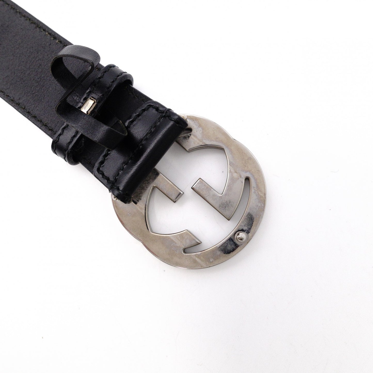 GUCCI GG Leather Belt, Size 95/38 inches, Black with Silver Hardware, Men’s, Logo
