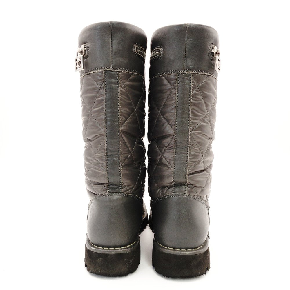 CHANEL CocoCoon Gray Long Boots Leather CC Logo Size 37 Approx. 24cm Boots High-Cut Women's With Box R801495