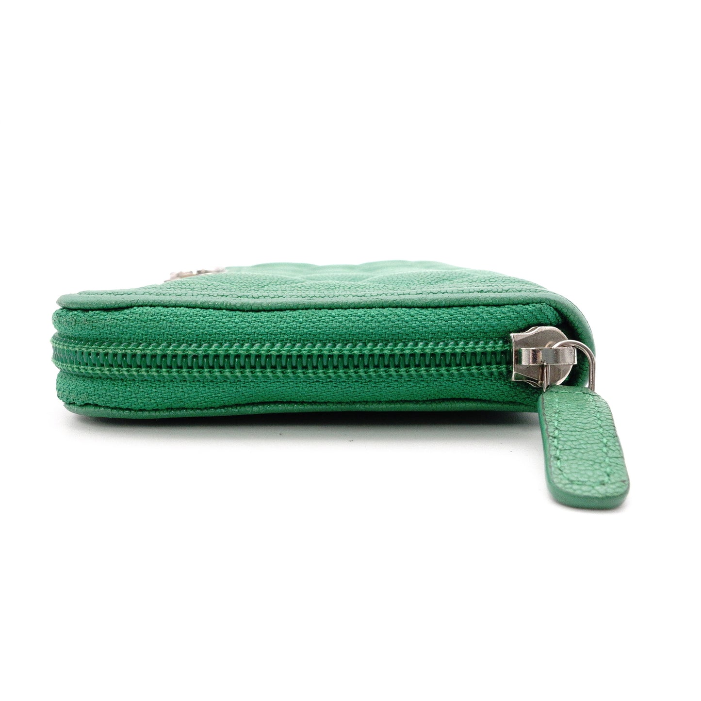 CHANEL Caviar Skin Boy Chanel Long Wallet, Leather, Green, Silver Hardware