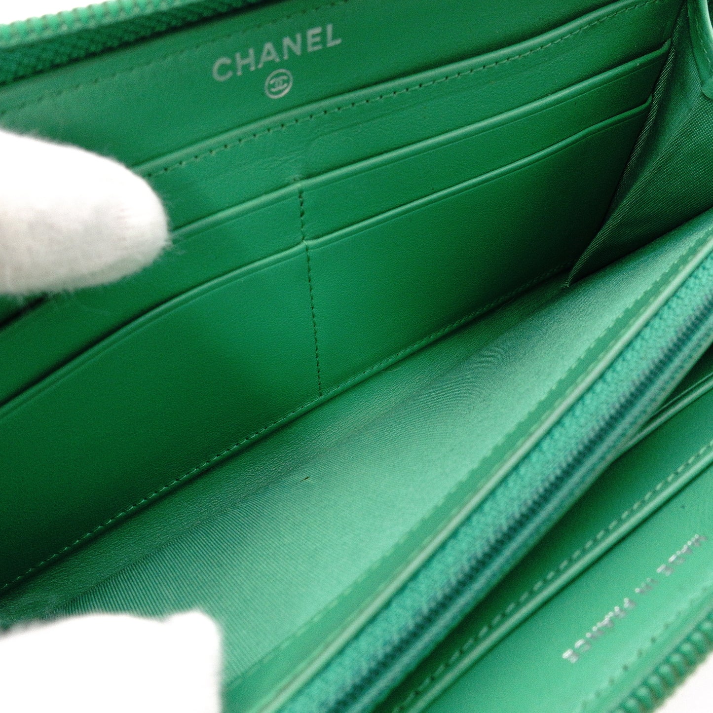 CHANEL Caviar Skin Boy Chanel Long Wallet, Leather, Green, Silver Hardware
