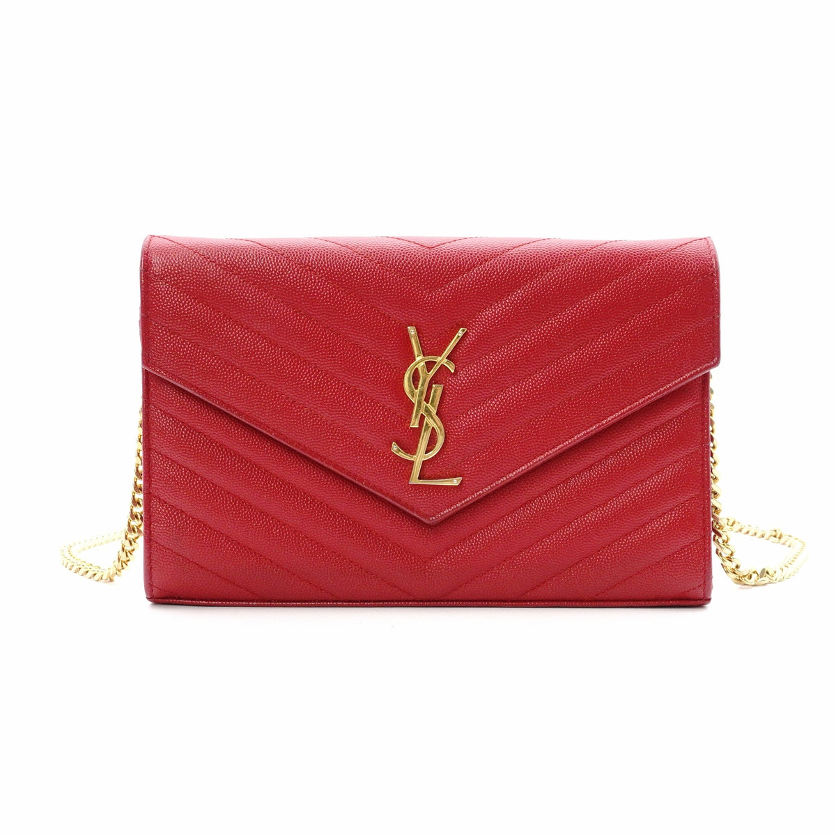 SAINT LAURENT Cassandra Shoulder Bag, Leather, Red, Gold Hardware, Crossbody