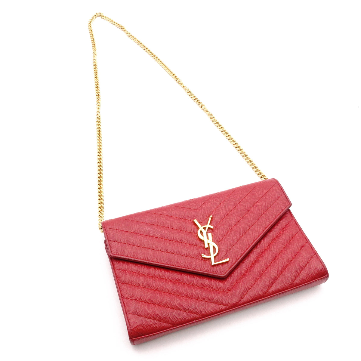 SAINT LAURENT Cassandra Shoulder Bag, Leather, Red, Gold Hardware, Crossbody
