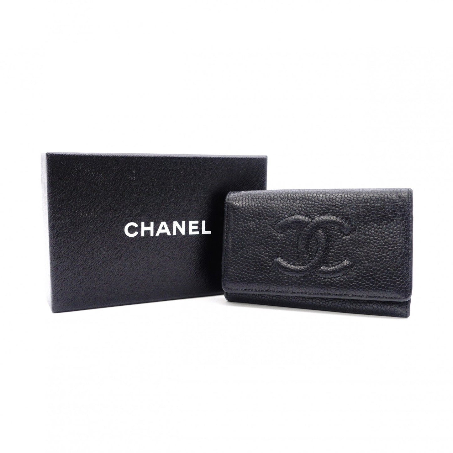 CHANEL Caviar Skin Key Case, Leather, Black, 6-ring, Coco Logo