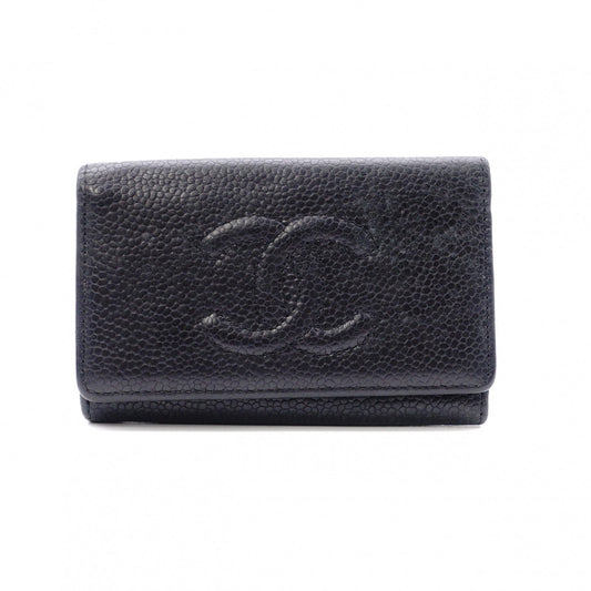 CHANEL Caviar Skin Key Case, Leather, Black, 6-ring, Coco Logo